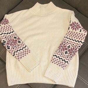 Christian Siriano Cream Sweater with Purple Patterned Sleeves